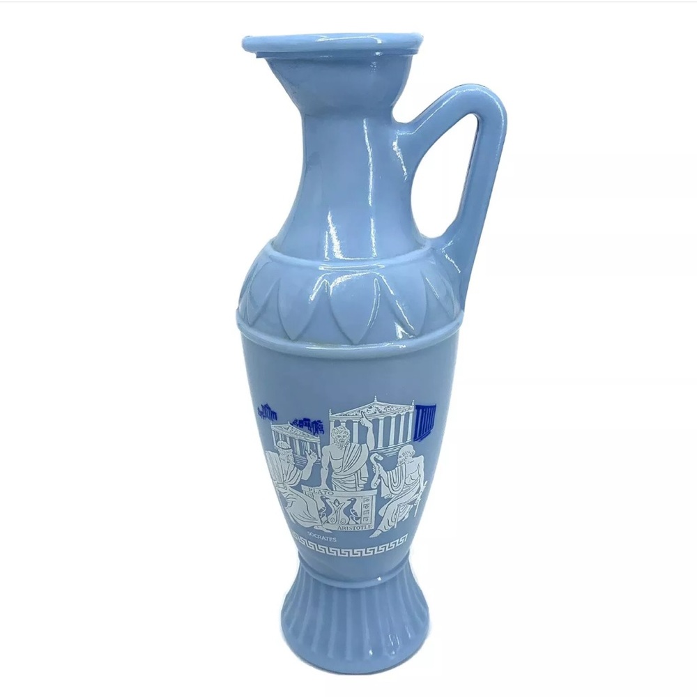 JIM BEAM Vintage Decanter Milk Glass Grecian Print